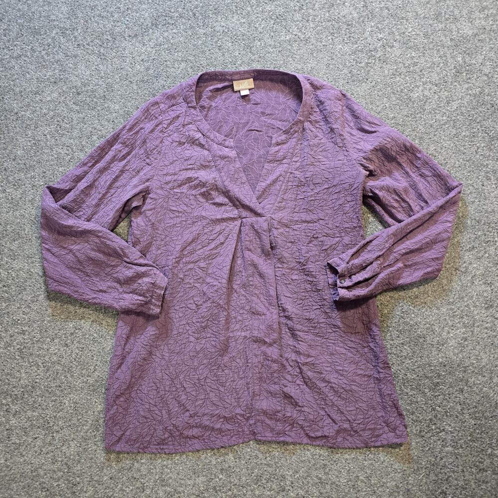 J Jill Top Women Size XS Purple Silk Embossed Textured V Neck Long Sleeve Casual